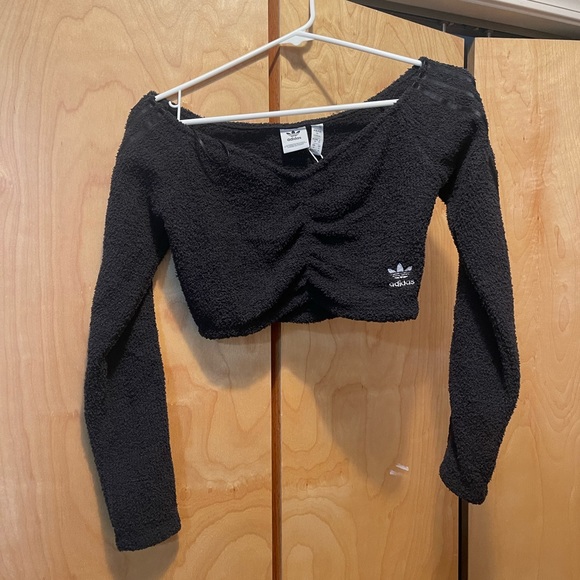 Adidas Originals Relaxed Risqué Fluffy Knit Ruched Cropped Long Sleeve — Size 10 - Picture 2 of 5